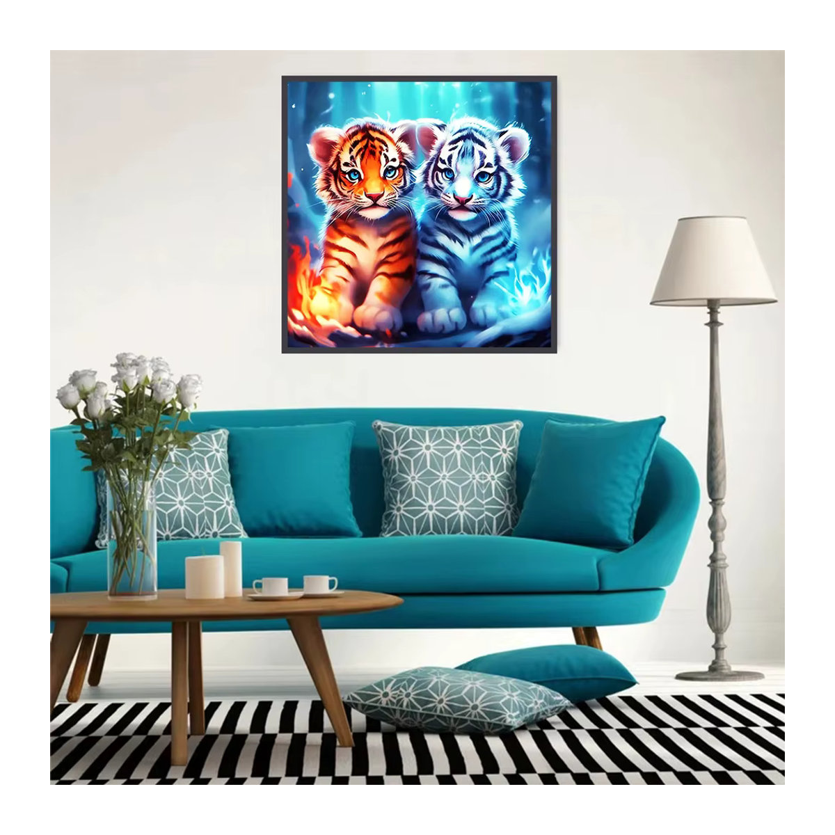 Huacan Diamantmalerei Tiger 5D DIY Stickerei als Wandbild für dein Zuhause, mehrfarbig - Bild 3