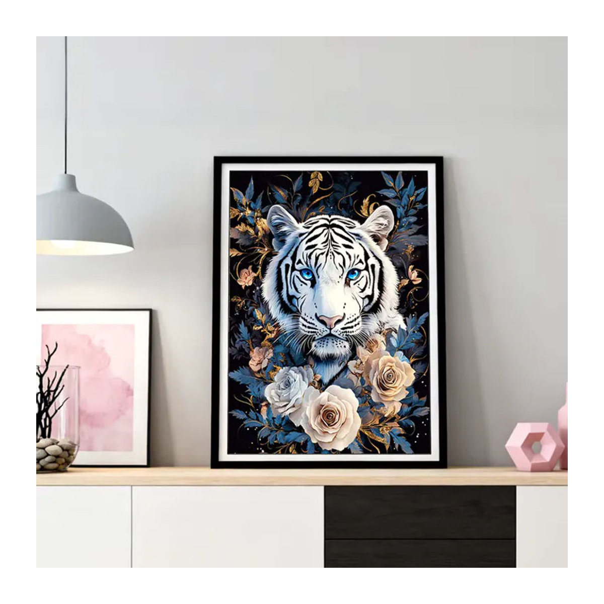 HUACAN Diamantmalerei Tiger Motiv 5D DIY Diamant-Mosaik mit Rosenblüten, mehrfarbig, B/H: 20 x 30 cm - Bild 3