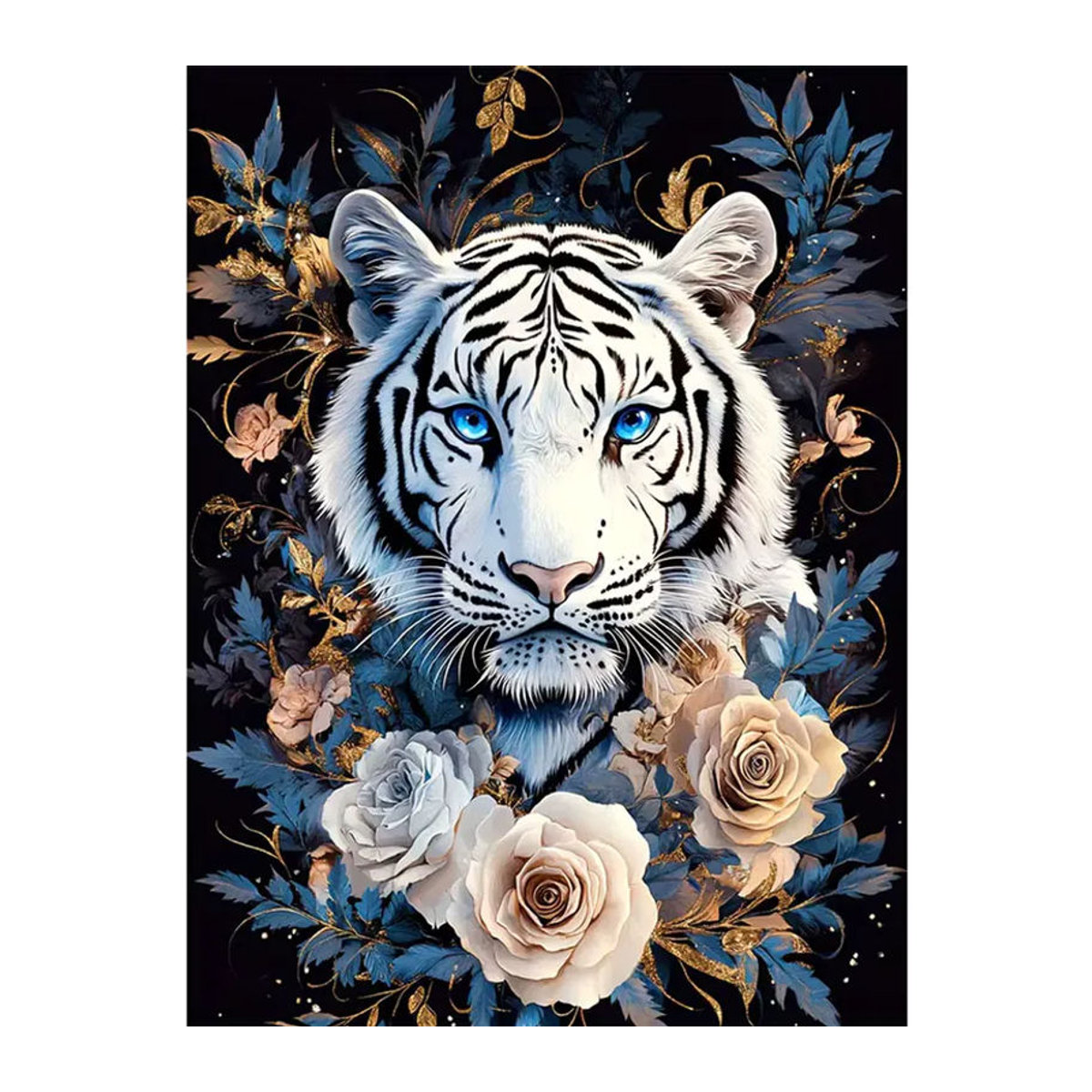 HUACAN Diamantmalerei Tiger Motiv 5D DIY Diamant-Mosaik mit Rosenblüten, mehrfarbig, B/H: 20 x 30 cm - Bild 4