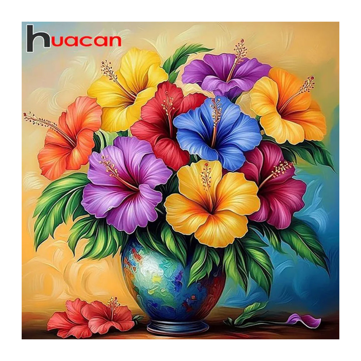 Huacan Diamantmalerei Vase mit floralem Schnittblumen-Motiv, rund, mehrfarbig, wandmontierte Dekoration - Bild 1
