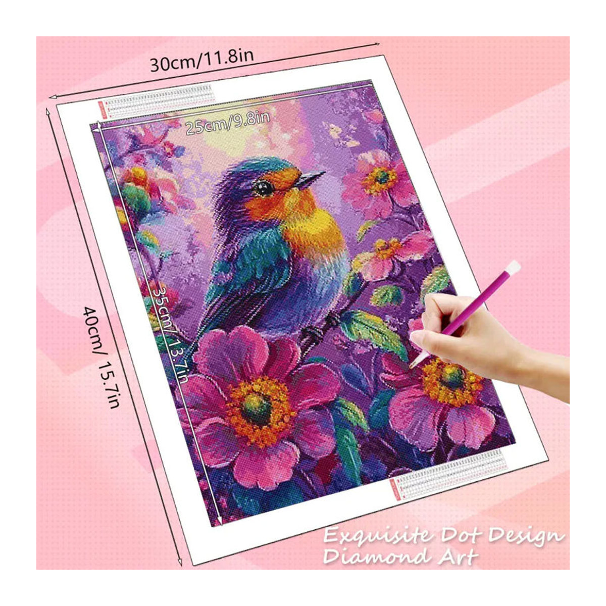 HUACAN Diamantmalerei Vogel und Blumen als 5D Diamant-Mosaik Set für kreatives Handwerk in Mehrfarbig zur Wanddekoration - Bild 2