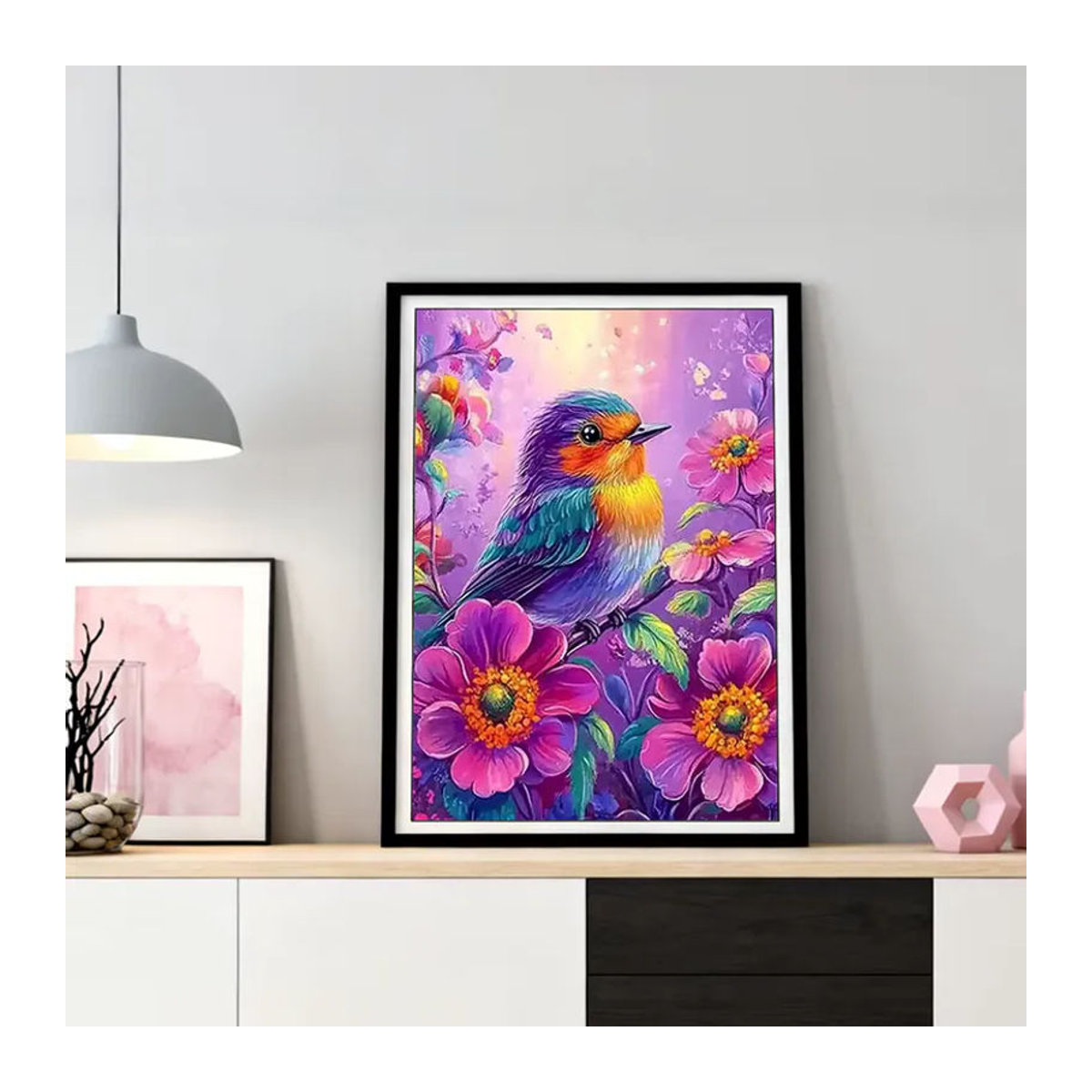 HUACAN Diamantmalerei Vogel und Blumen als 5D Diamant-Mosaik Set für kreatives Handwerk in Mehrfarbig zur Wanddekoration - Bild 3