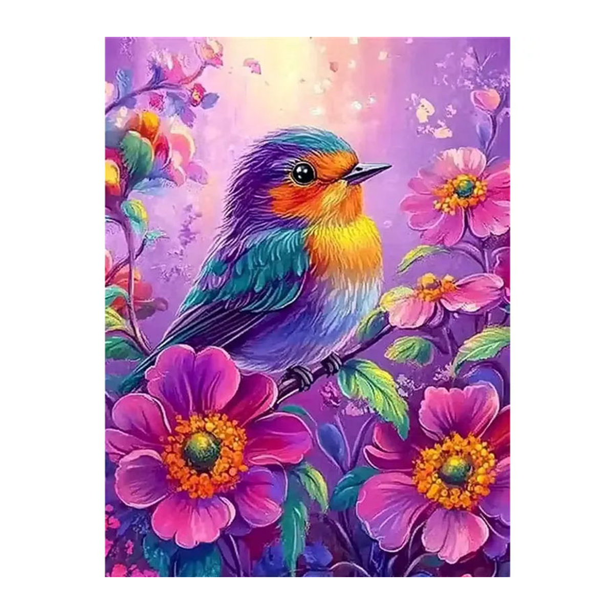 HUACAN Diamantmalerei Vogel und Blumen als 5D Diamant-Mosaik Set für kreatives Handwerk in Mehrfarbig zur Wanddekoration - Bild 5