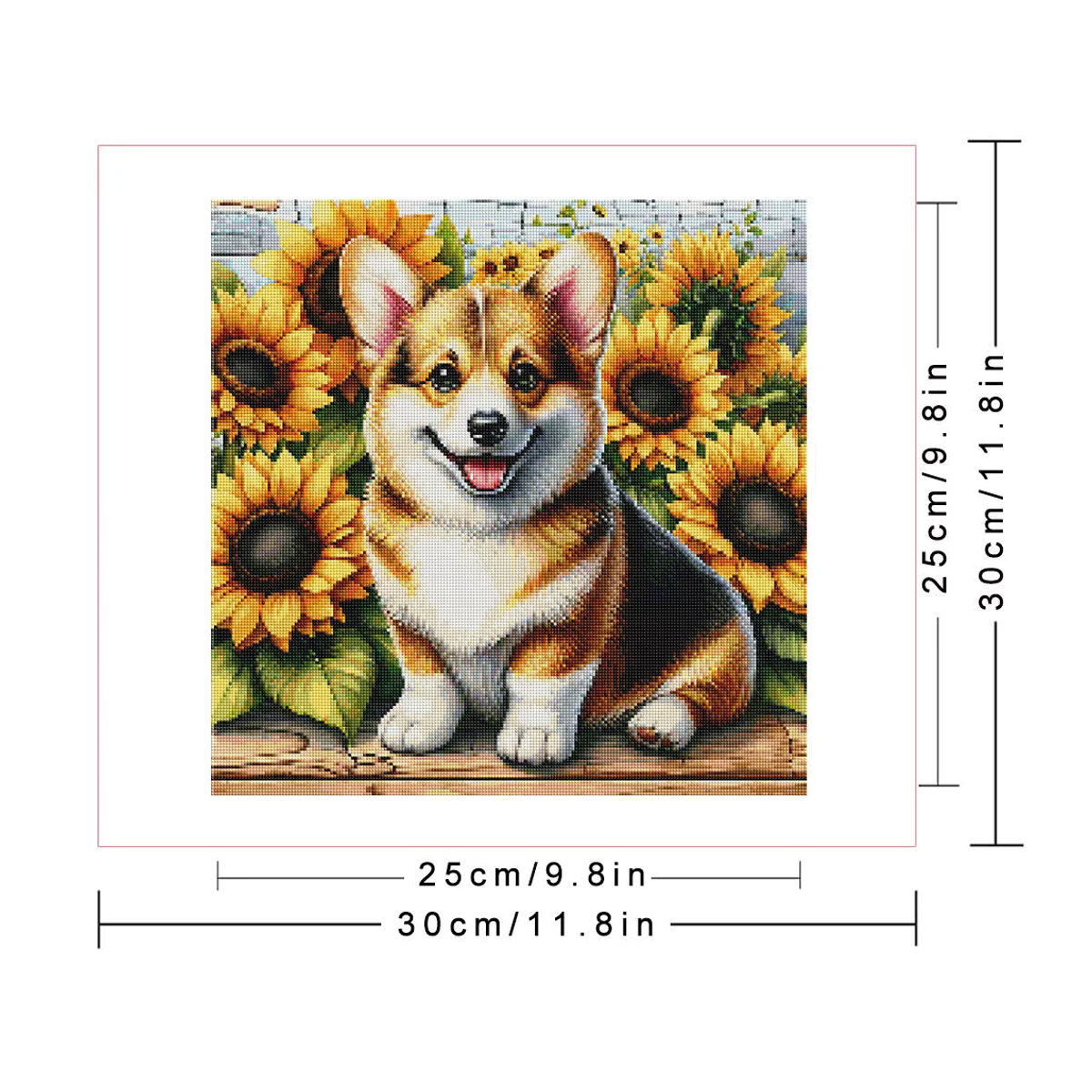 Huacan Diamantmosaik Wandbild mit Hund und Sonnenblumen, rund, mehrfarbig, B/H: 30 x 30 cm - Bild 2