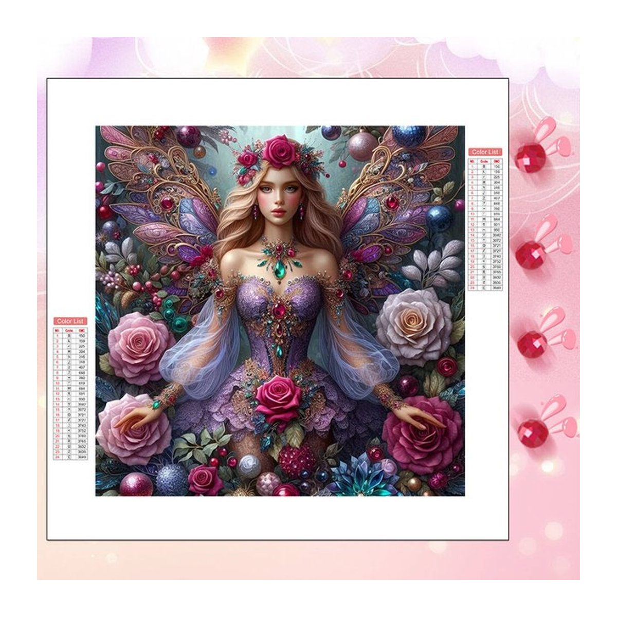 HUACAN Diamantmosaik Wanddekoration mit Frauenporträt und floralen Rosen in Mehrfarbig, rund und rahmenlos - Bild 1