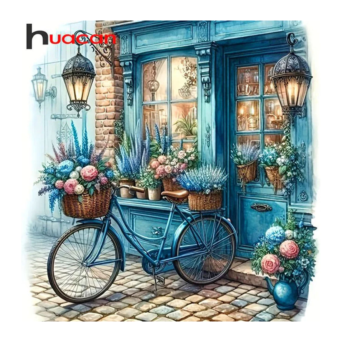 Huacan Diamond Painting Set Blumen-Fahrrad Vintage Landschaft Wanddekoration Mehrfarbig - Bild 1