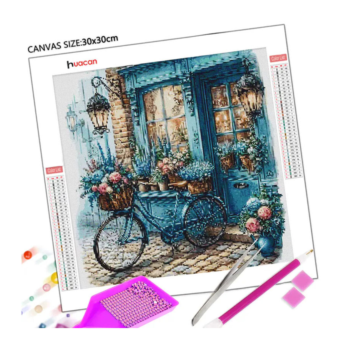 Huacan Diamond Painting Set Blumen-Fahrrad Vintage Landschaft Wanddekoration Mehrfarbig - Bild 2