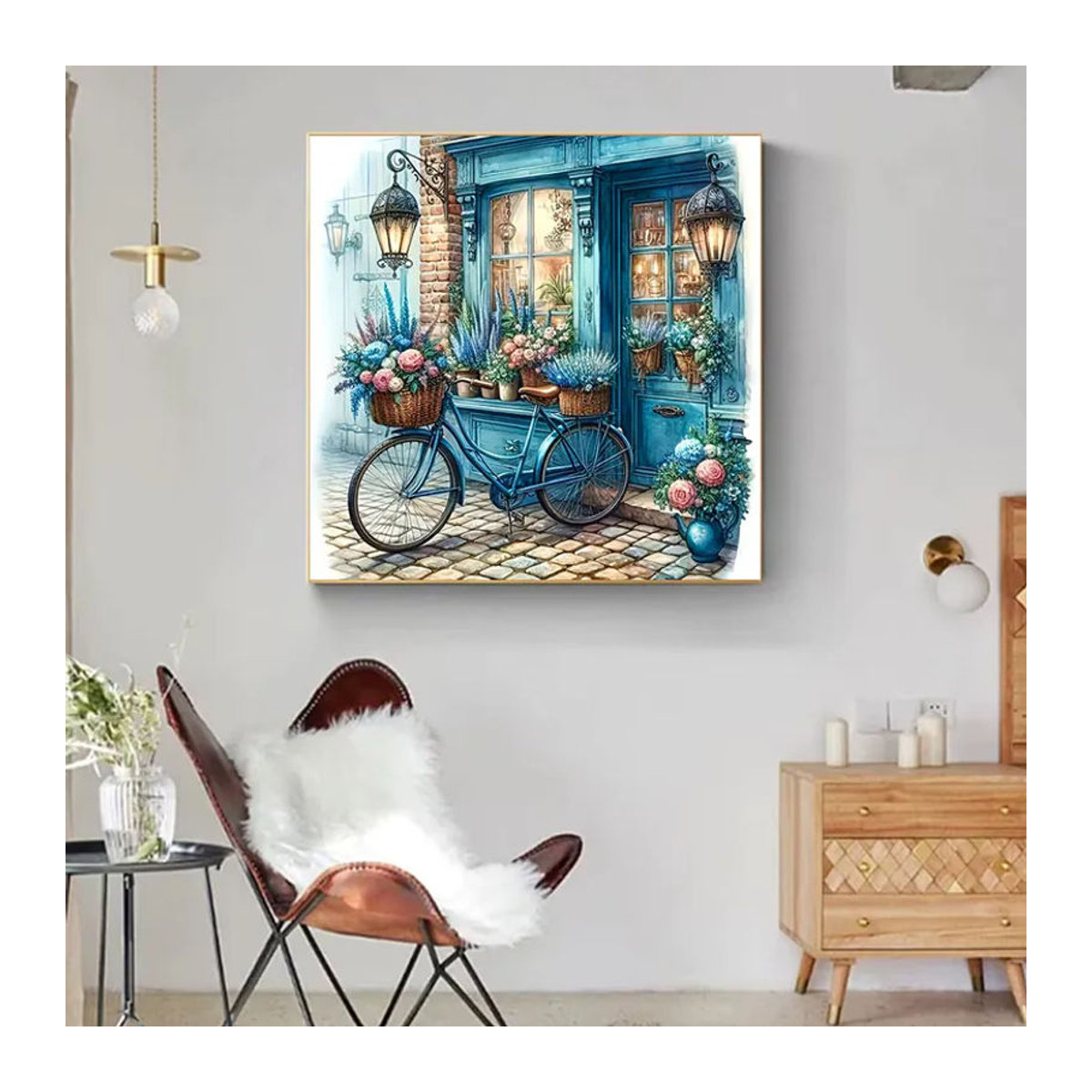 Huacan Diamond Painting Set Blumen-Fahrrad Vintage Landschaft Wanddekoration Mehrfarbig - Bild 3
