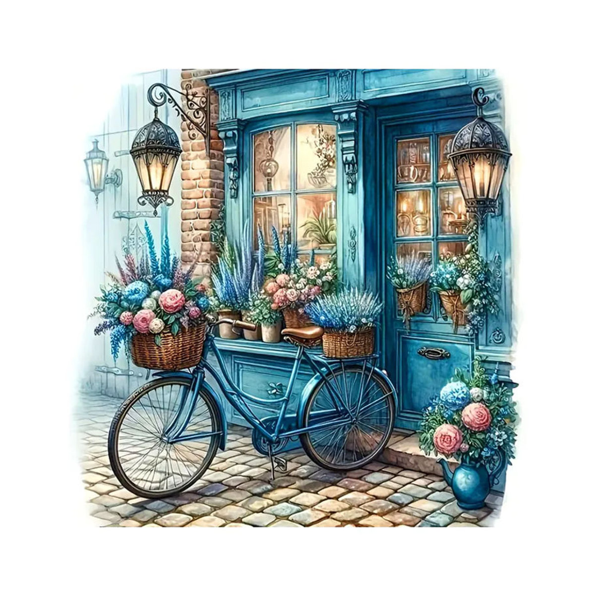 Huacan Diamond Painting Set Blumen-Fahrrad Vintage Landschaft Wanddekoration Mehrfarbig - Bild 4