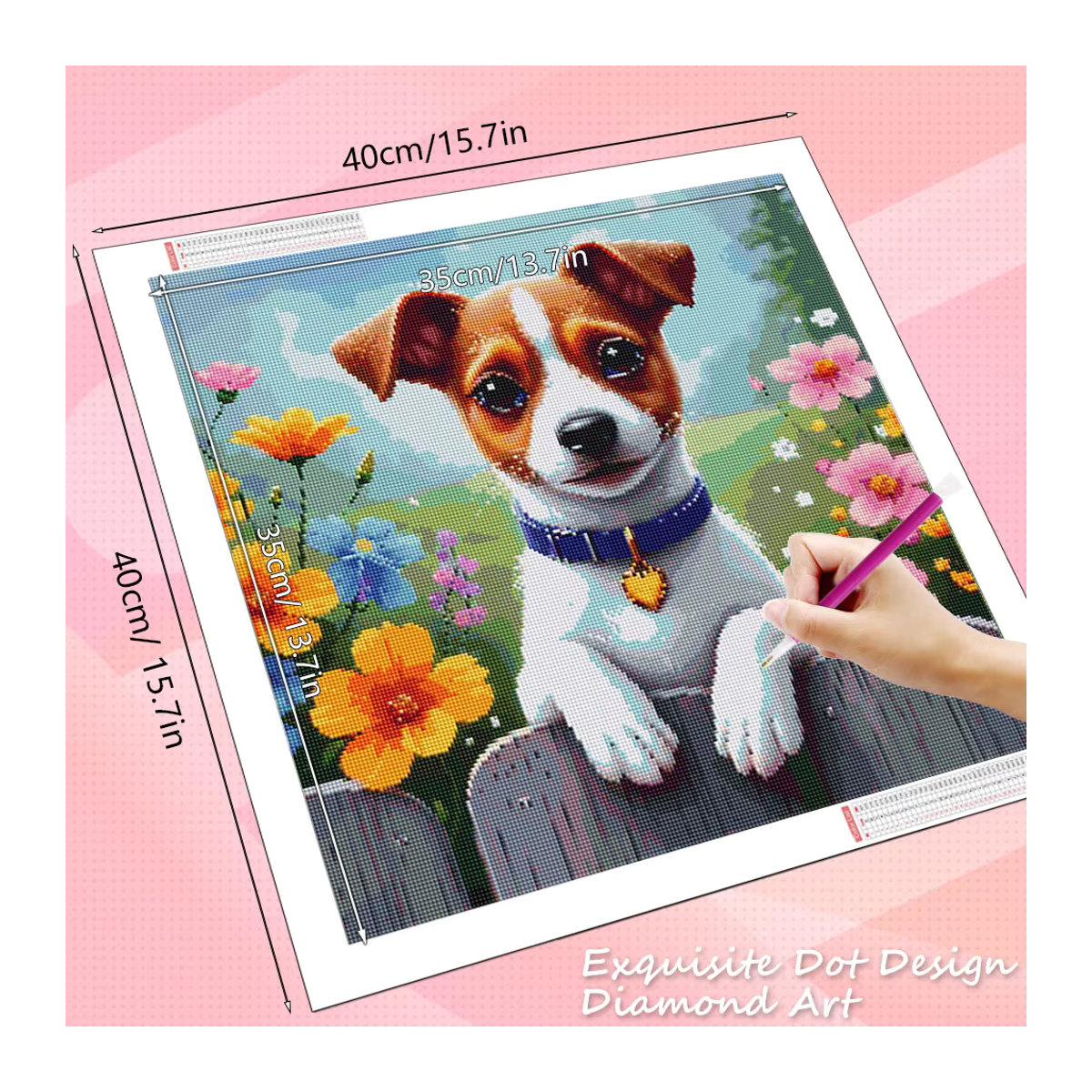 HUACAN Diamond Painting Set Hund mit Blumen als DIY Mosaik Kunstwerk in Rund und Mehrfarbig - Bild 2