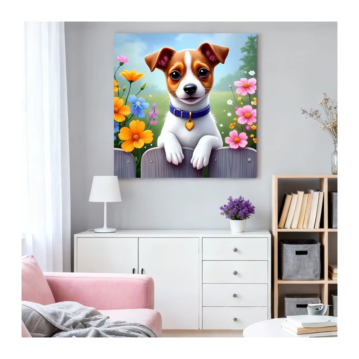 HUACAN Diamond Painting Set Hund mit Blumen als DIY Mosaik Kunstwerk in Rund und Mehrfarbig - Bild 3