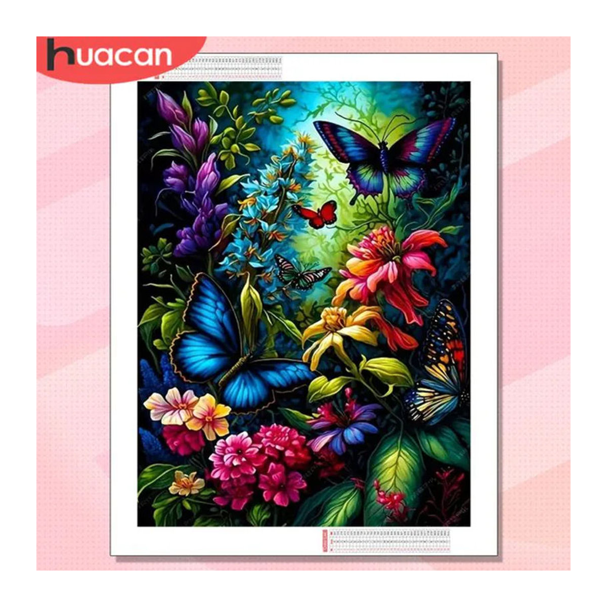 HUACAN Diamond Painting Set Schmetterling und Blumen als Mosaik-Kunstwerk für deine Wanddekoration, mehrfarbig, rund - Bild 1