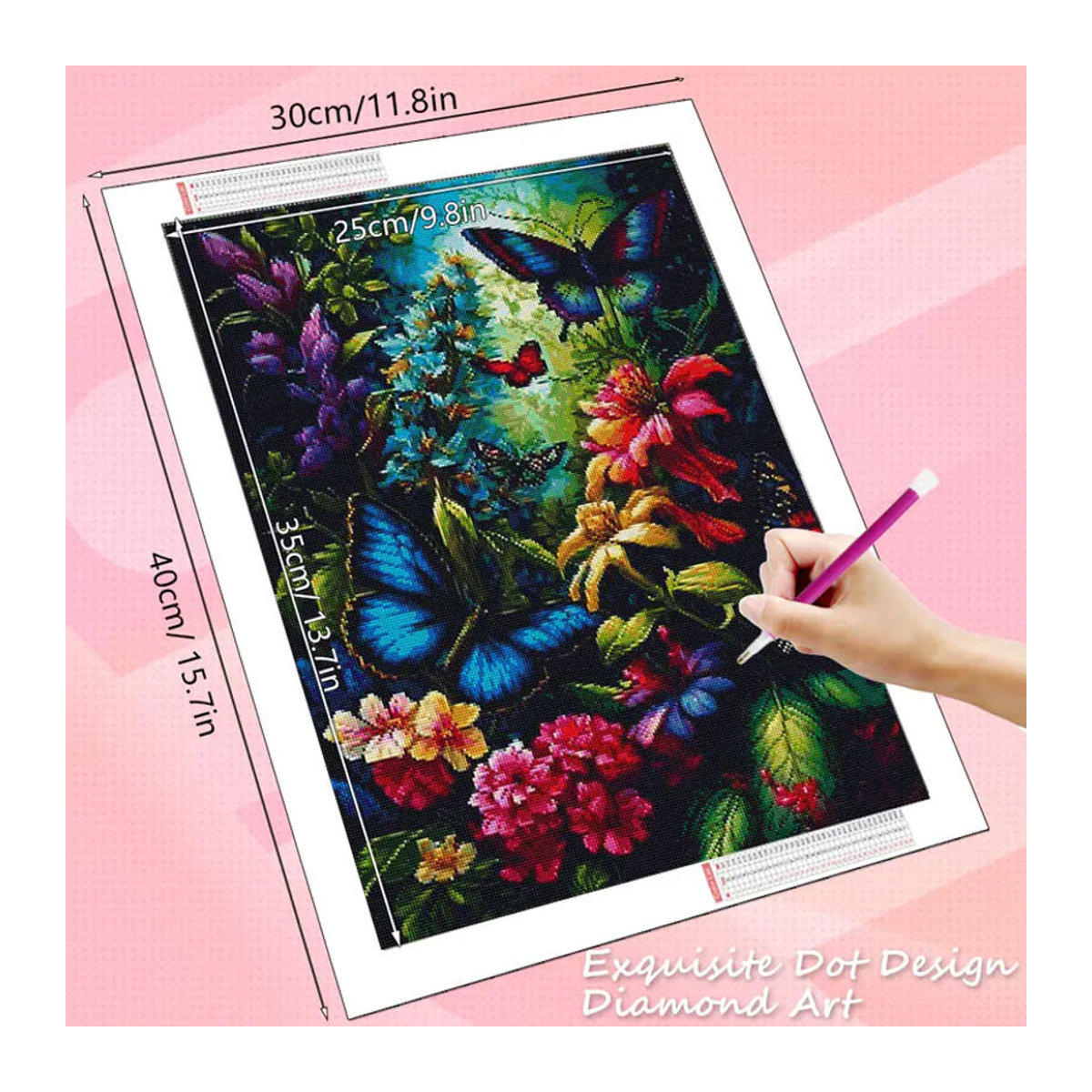 HUACAN Diamond Painting Set Schmetterling und Blumen als Mosaik-Kunstwerk für deine Wanddekoration, mehrfarbig, rund - Bild 2