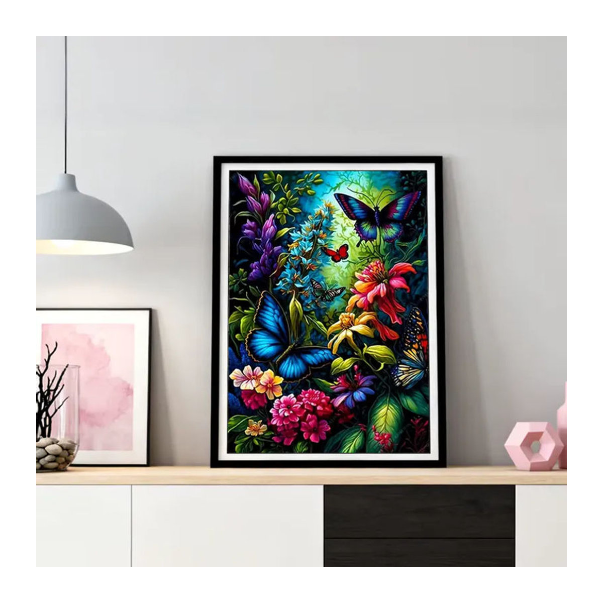 HUACAN Diamond Painting Set Schmetterling und Blumen als Mosaik-Kunstwerk für deine Wanddekoration, mehrfarbig, rund - Bild 3