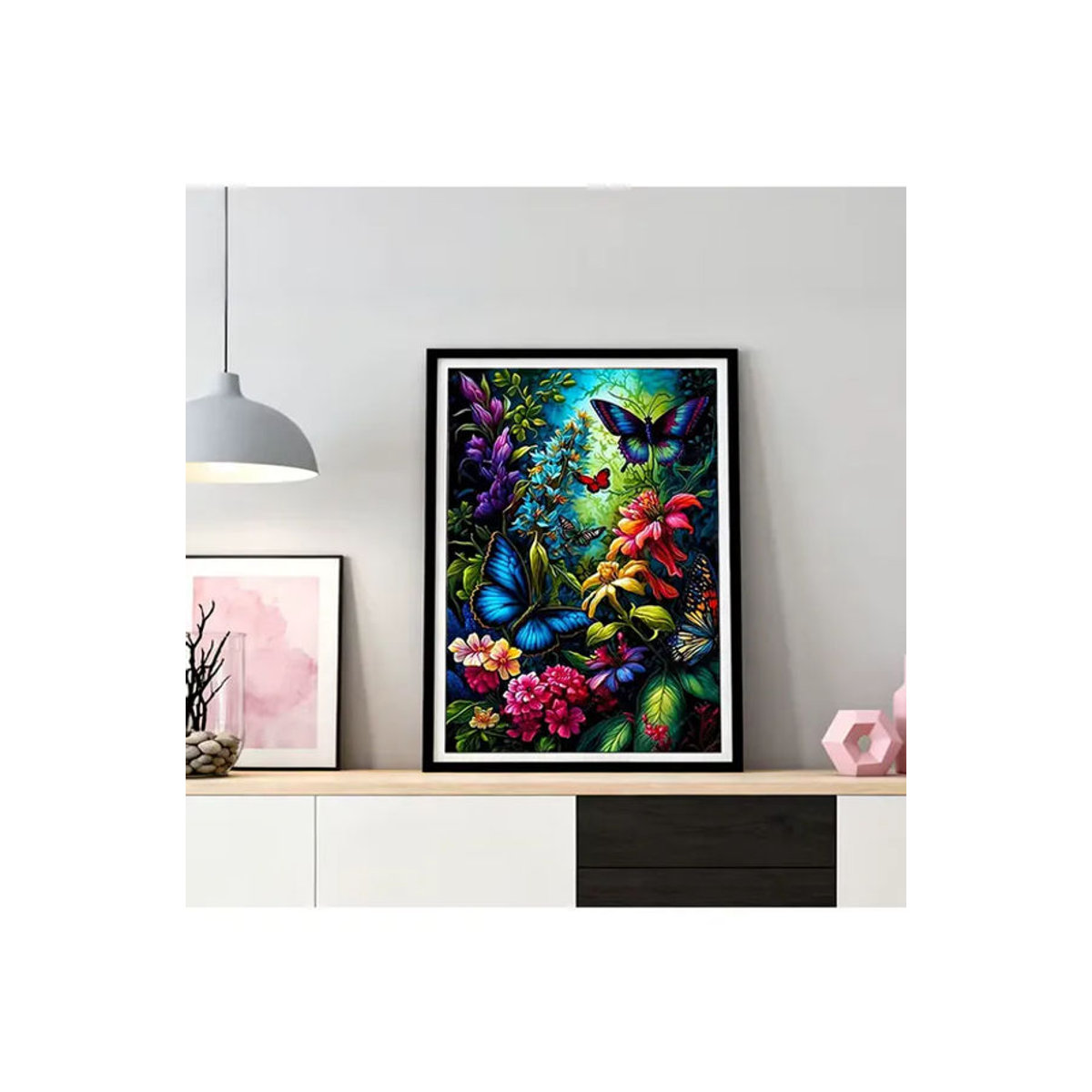 HUACAN Diamond Painting Set Schmetterling und Blumen als Mosaik-Kunstwerk für deine Wanddekoration, mehrfarbig, rund - Bild 4