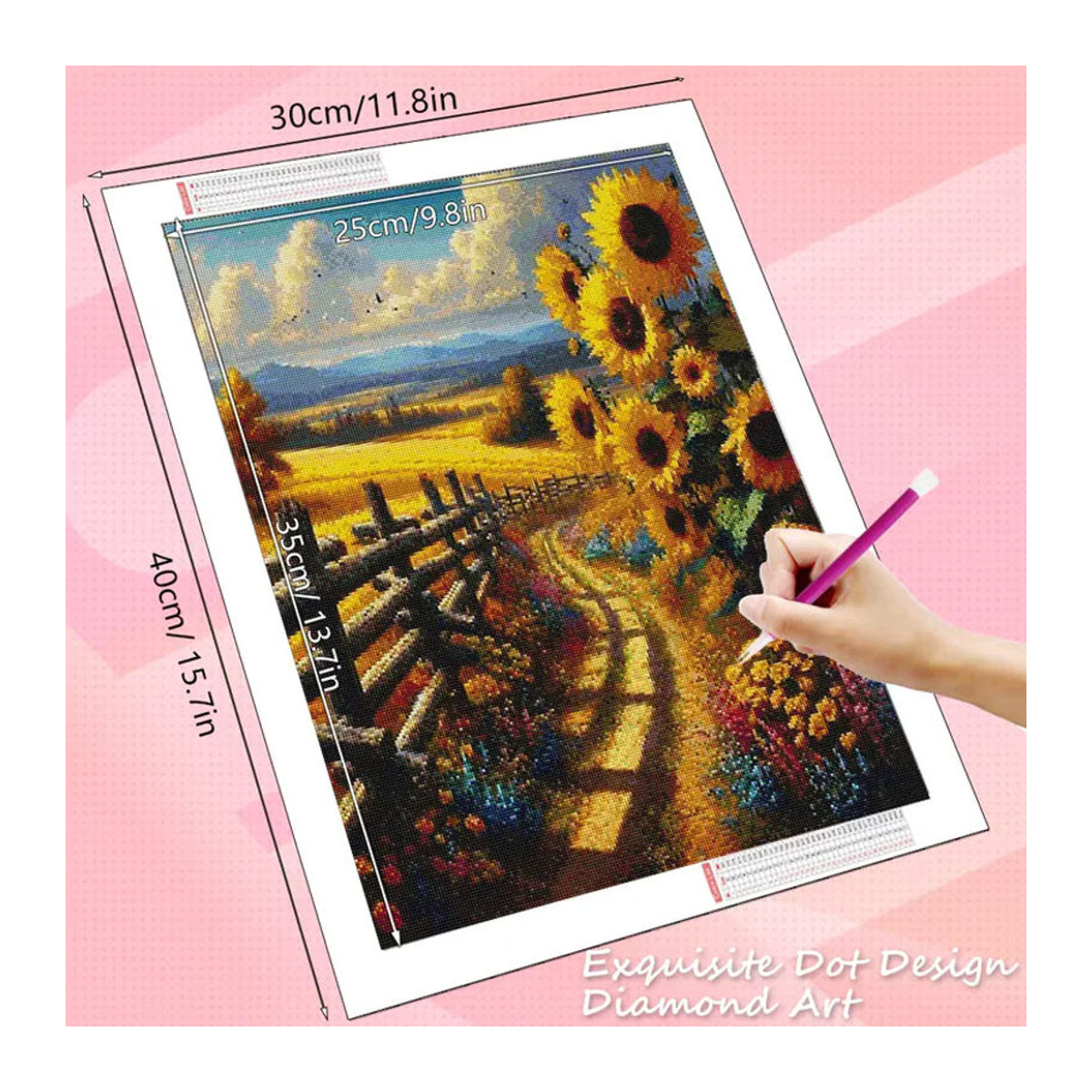 HUACAN Diamond Painting Set Sonnenblumen-Landschaft Mehrfarbig Rund - Bild 2