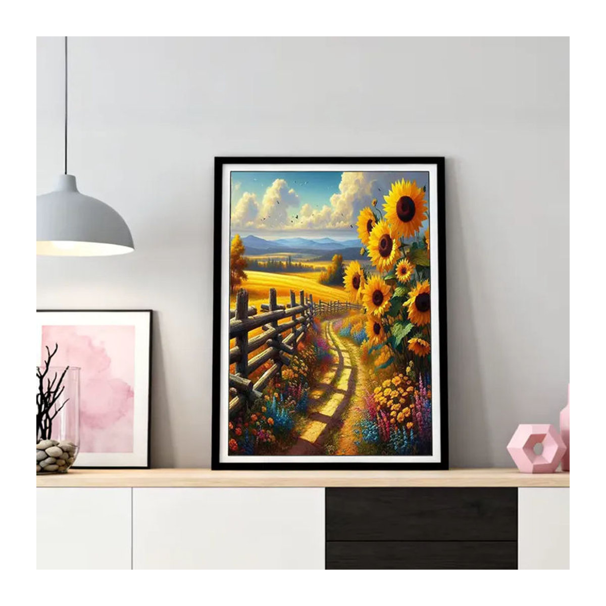 HUACAN Diamond Painting Set Sonnenblumen-Landschaft Mehrfarbig Rund - Bild 3