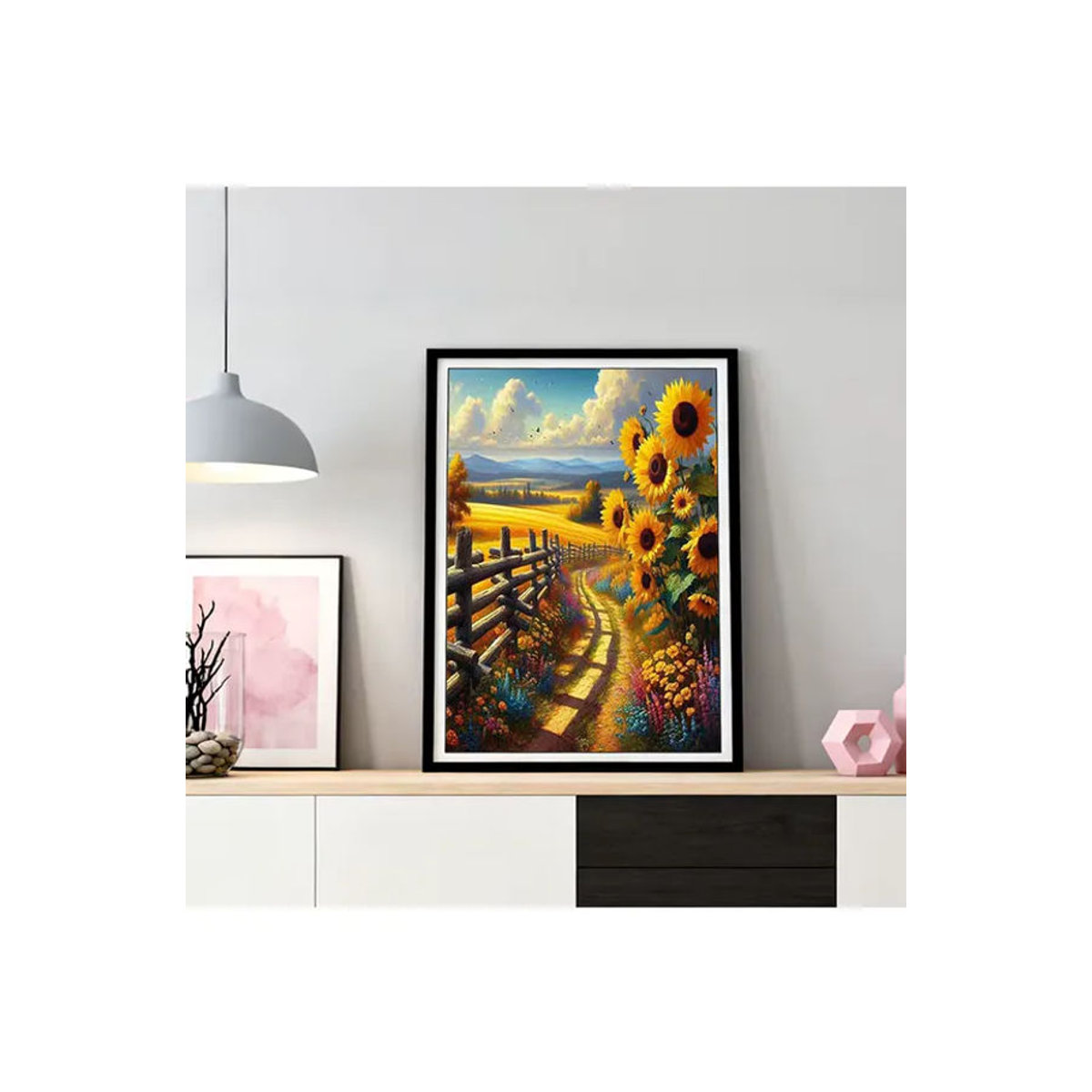 HUACAN Diamond Painting Set Sonnenblumen-Landschaft Mehrfarbig Rund - Bild 4