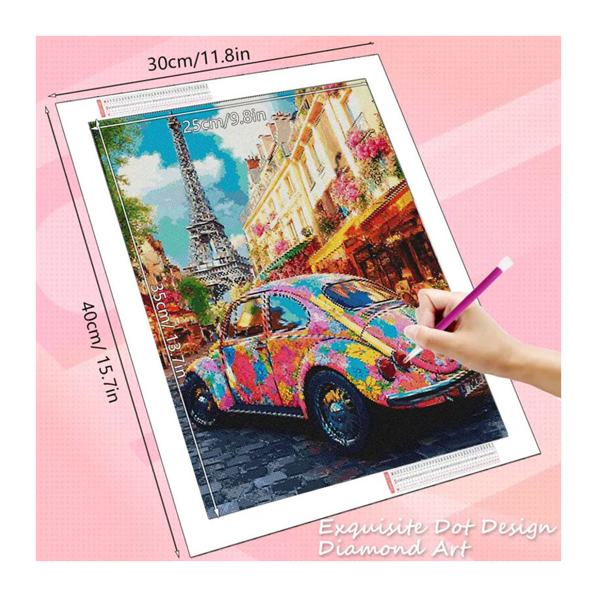 HUACAN Diamond Painting Set Stadtstraßen-Landschaft mit Auto und Blumen, 5D Mosaik-Bild in Mehrfarbig, Rechteckig - Bild 2