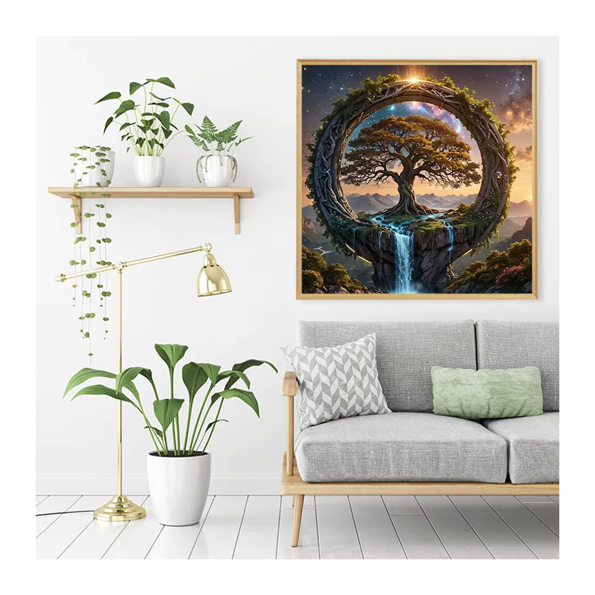 Huacan DIY-Diamantgemälde Landschaft mit Wasserfall und Bäumen als mehrfarbiges Mosaik-Bastelset zur modernen Heimdekoration - Bild 3
