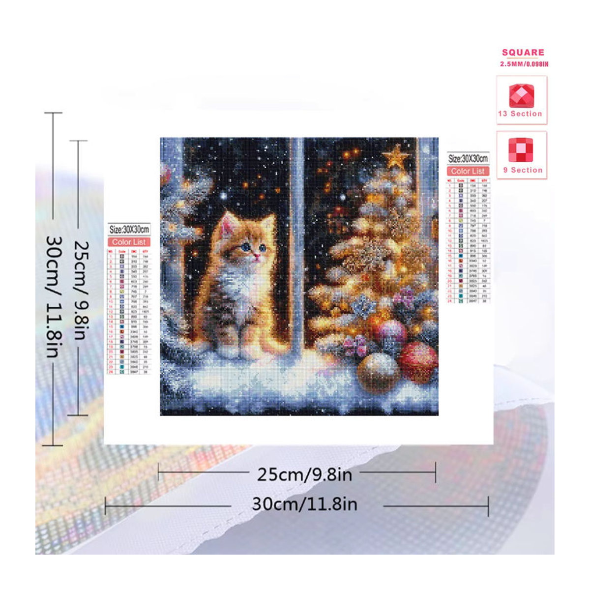 Huacan DIY Diamantmalerei Katze im Winter als Mosaik-Landschaft mit runden Steinen in Mehrfarbig - Bild 2
