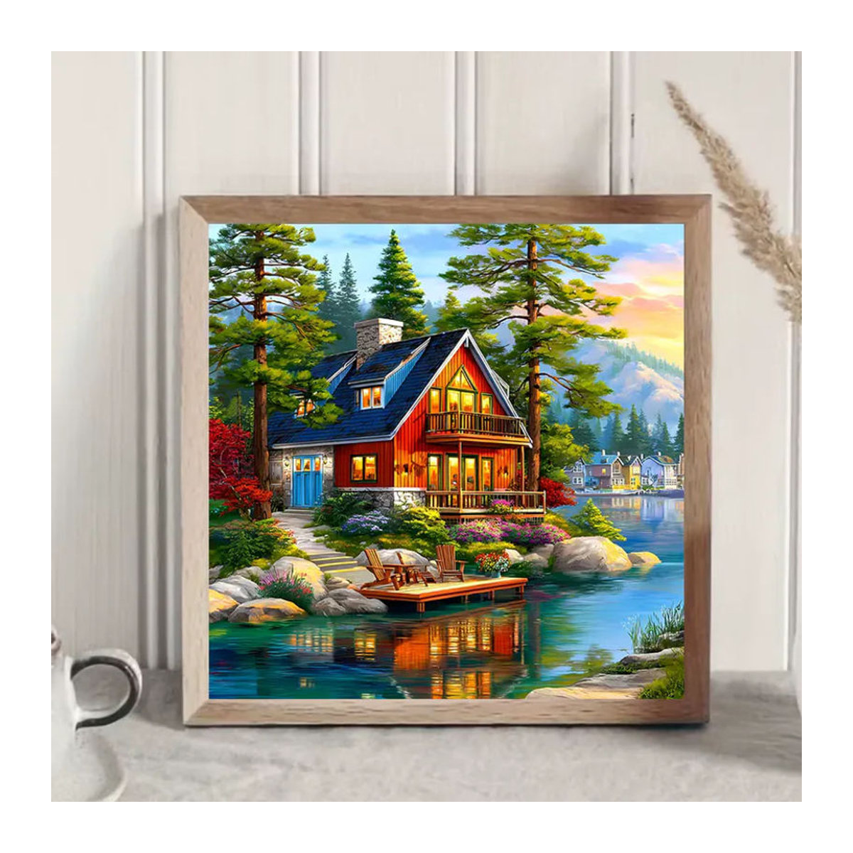 Huacan DIY Diamantmalerei Landschaft Landhaus als rundes Mosaik-Bild in Mehrfarbig - Bild 2