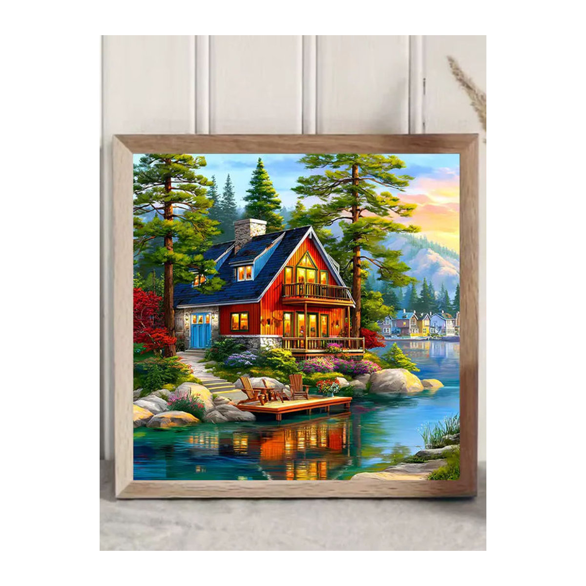 Huacan DIY Diamantmalerei Landschaft Landhaus als rundes Mosaik-Bild in Mehrfarbig - Bild 4
