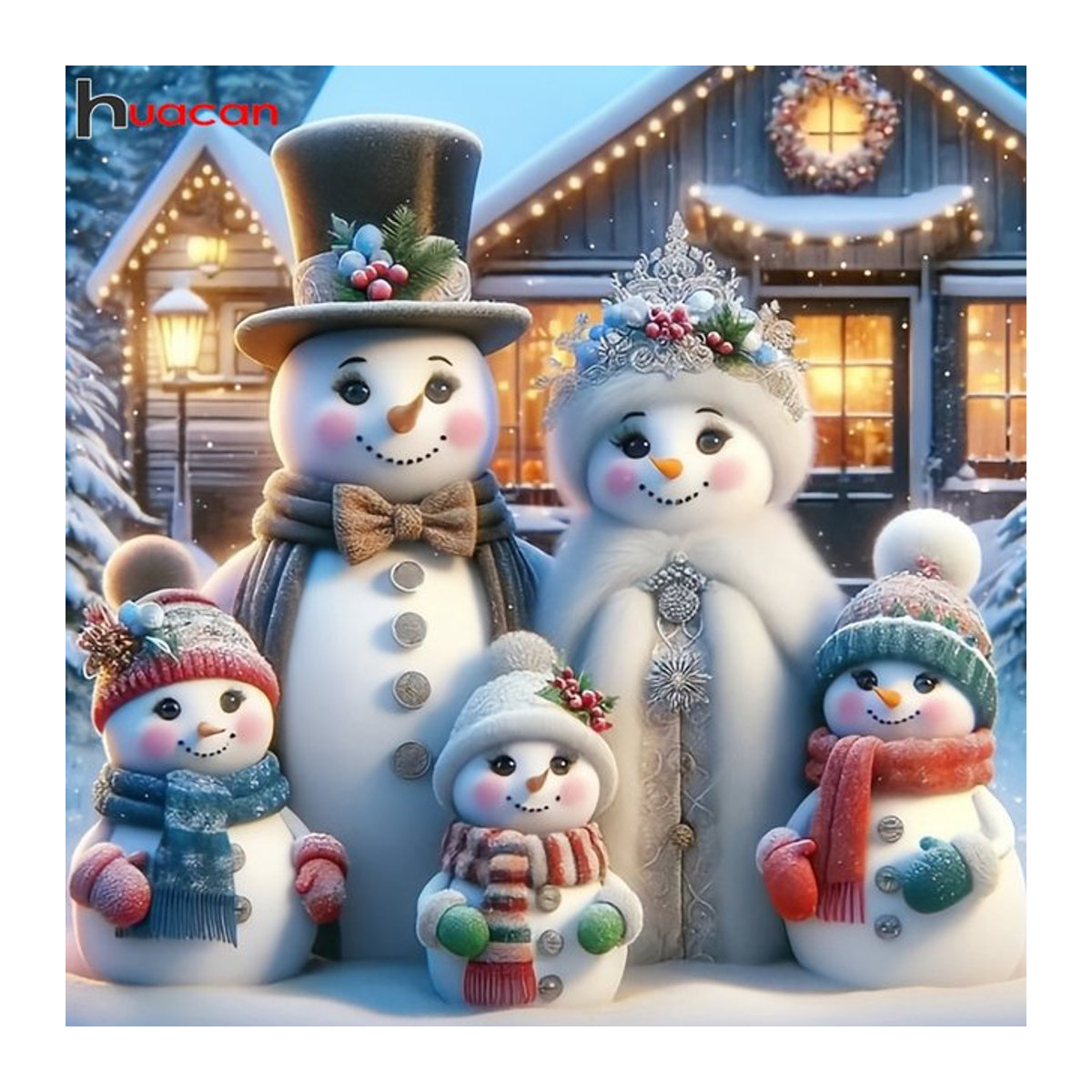 Huacan DIY Diamantmalerei Landschaft mit Schneemann und Haus als rundes Mosaik Set in Mehrfarbig - Bild 1