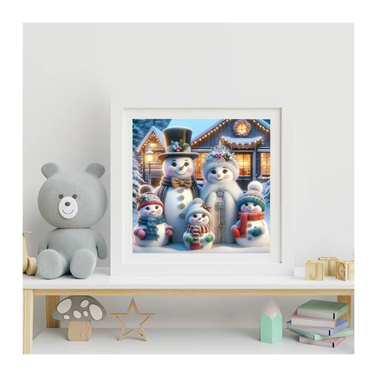 Huacan DIY Diamantmalerei Landschaft mit Schneemann und Haus als rundes Mosaik Set in Mehrfarbig - Bild 3
