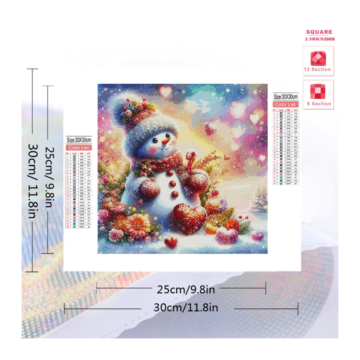 Huacan DIY Diamantmalerei Landschaft mit Schneemann und Rosen als mehrfarbiges Mosaik-Set zur Wandmontage - Bild 2