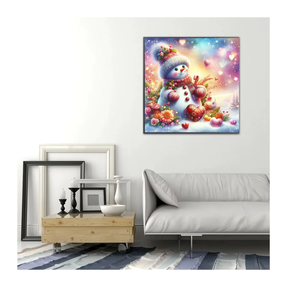 Huacan DIY Diamantmalerei Landschaft mit Schneemann und Rosen als mehrfarbiges Mosaik-Set zur Wandmontage - Bild 3