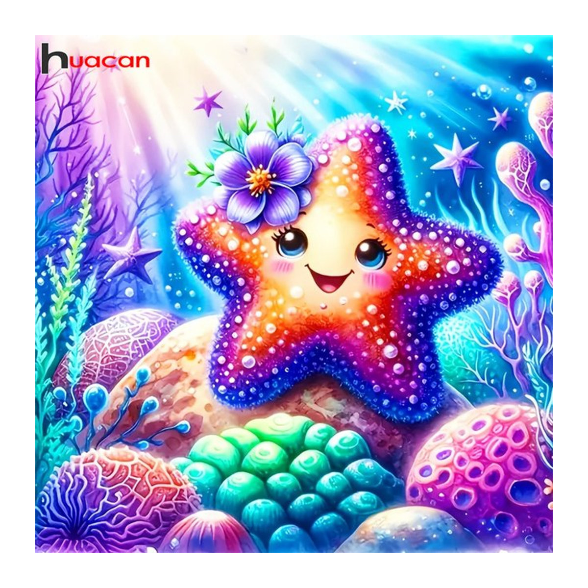 Huacan DIY Diamantmalerei Seestern Cartoon 5D Mosaik Wanddeko für Kinder, mehrfarbig - Bild 1