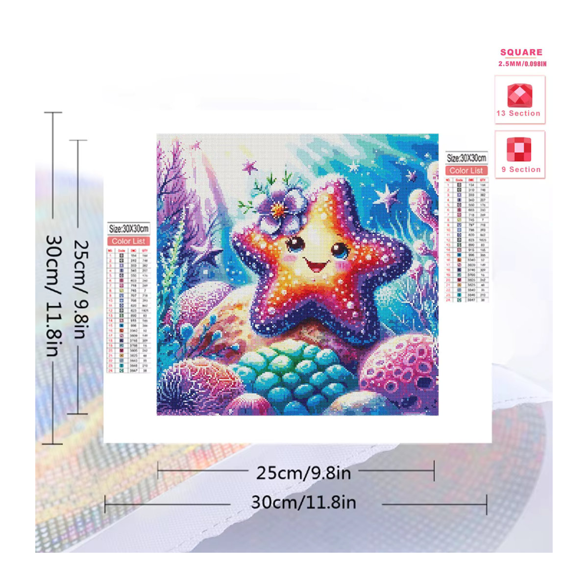 Huacan DIY Diamantmalerei Seestern Cartoon 5D Mosaik Wanddeko für Kinder, mehrfarbig - Bild 2