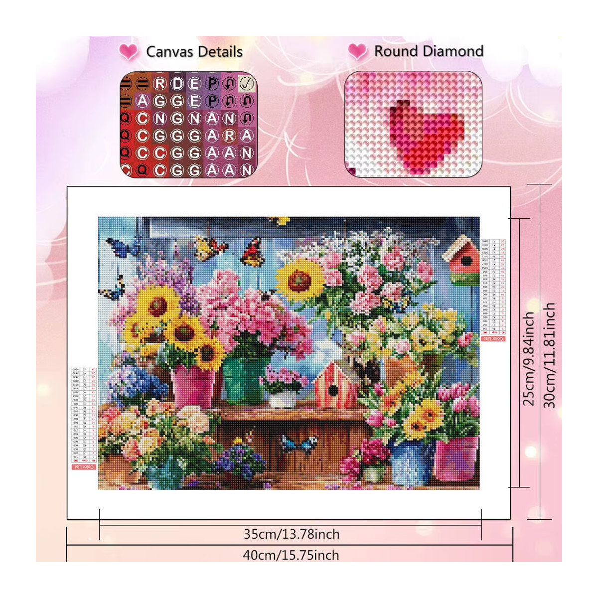 HUACAN DIY Diamantmosaik Blumentopf mit Blumen und Schmetterlingen, moderne Wanddekoration, mehrfarbig, B/H/T: 30 x 20 x 20 cm - Bild 2