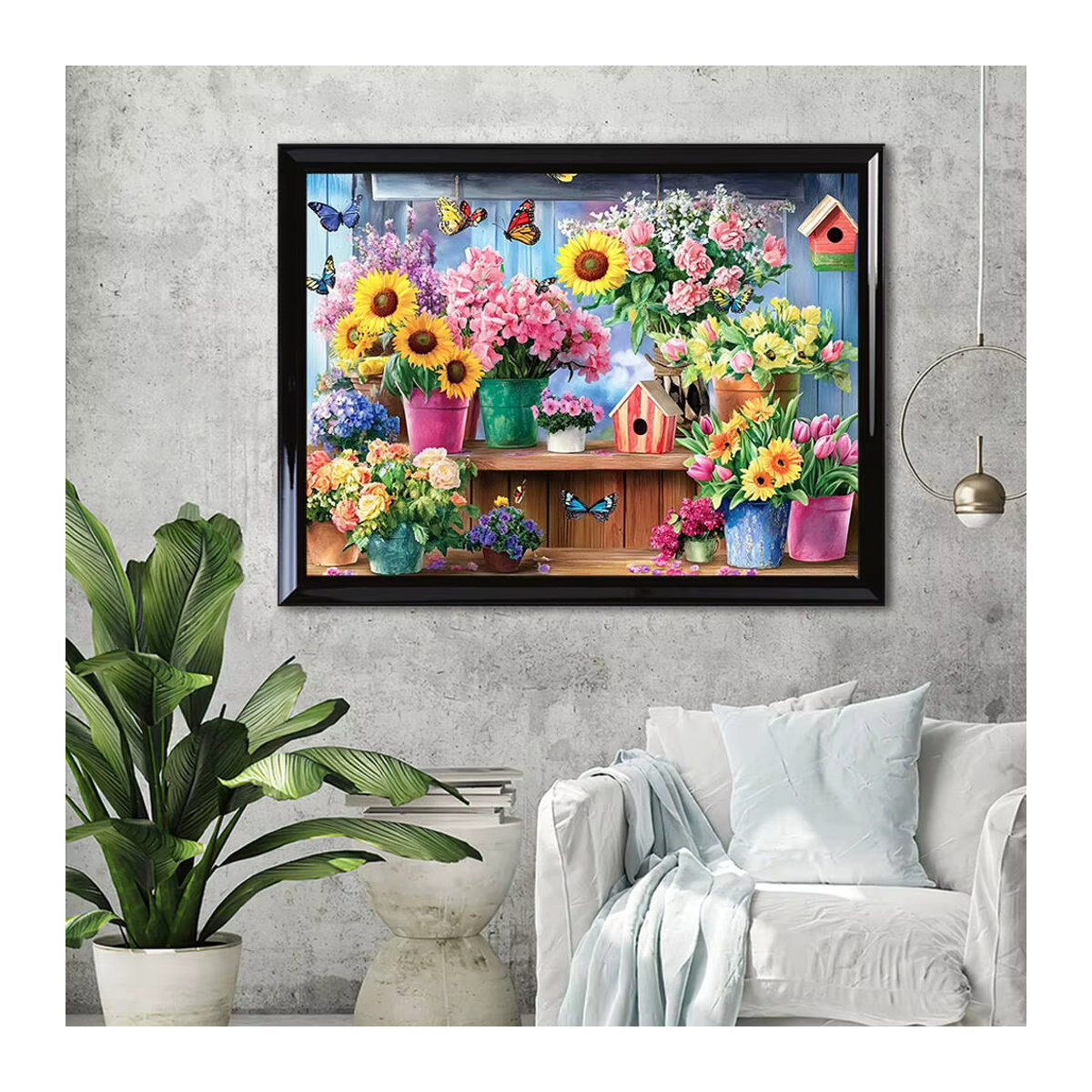 HUACAN DIY Diamantmosaik Blumentopf mit Blumen und Schmetterlingen, moderne Wanddekoration, mehrfarbig, B/H/T: 30 x 20 x 20 cm - Bild 4