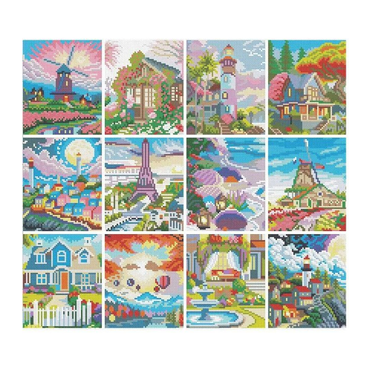 Huacan DIY Mini Diamantmalerei Set mit 12 Leuchtturm-Motiven, Landschafts-Mosaik Handwerk Set mit runden Steinen, mehrfarbig - Bild 1