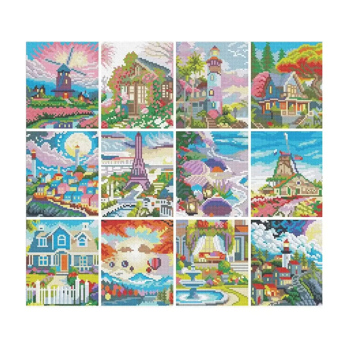 Huacan DIY Mini Diamantmalerei Set mit 12 Leuchtturm-Motiven, Landschafts-Mosaik Handwerk Set mit runden Steinen, mehrfarbig - Bild 4