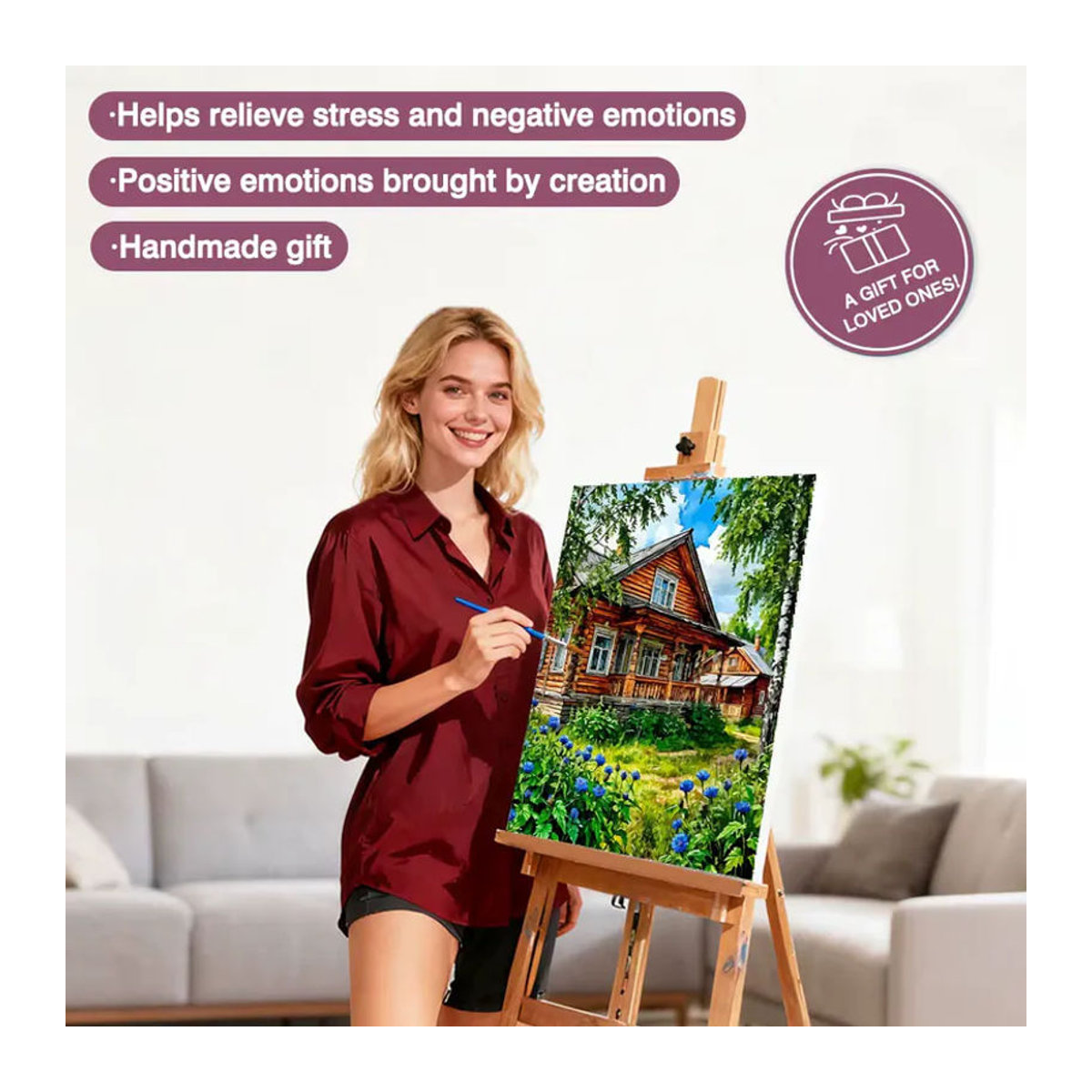 Huacan House Malen nach Zahlen Set mit Landschafts-Ölgemälde auf Leinwand, modernes mehrfarbiges Bild für Erwachsene, Hochformat, Rahmenlos, B: 40 cm, H: 50 cm - Bild 2