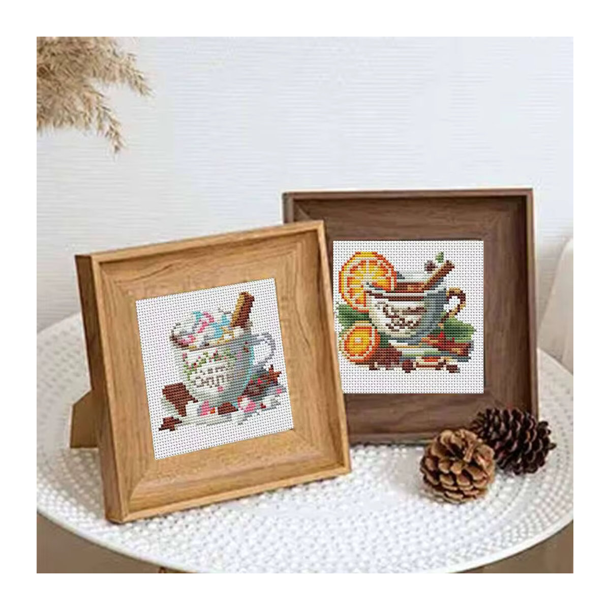 Huacan Kreuzstich-Set Kaffeetasse mit floralem Motiv, mehrfarbige bedruckte Leinwand für DIY-Stickerei, Einstiegsniveau - Bild 2
