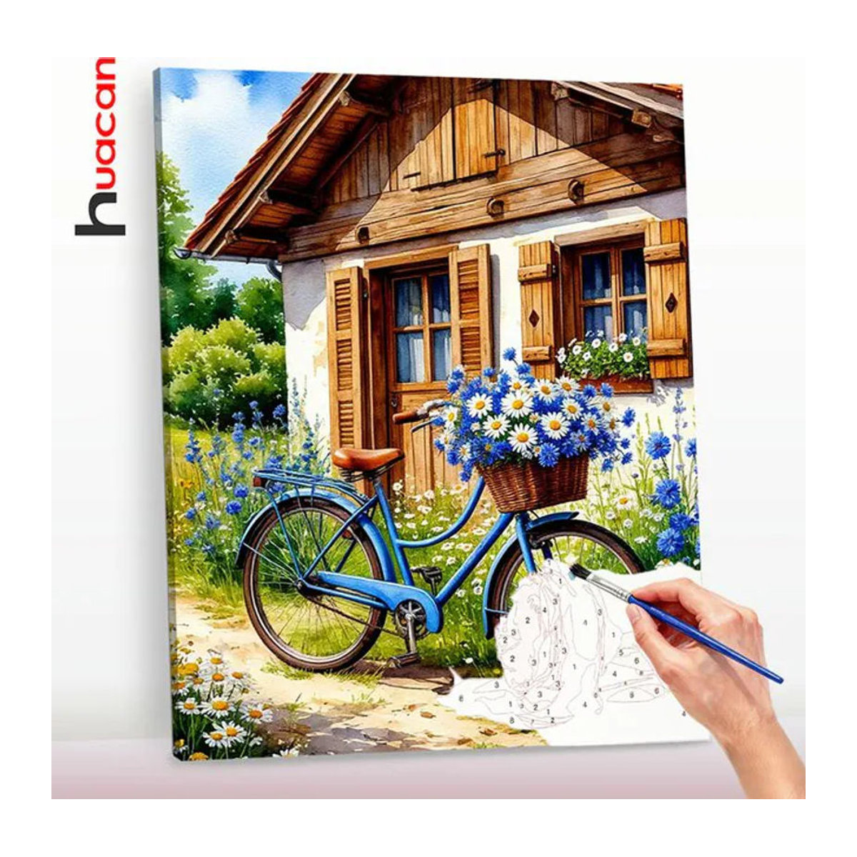 Huacan Malen nach Zahlen für Erwachsene mit Fahrrad und Blumen Motiv, Vintage Ölgemälde zur Heimdekoration, mehrfarbig, B/H: 40 x 50 cm - Bild 1