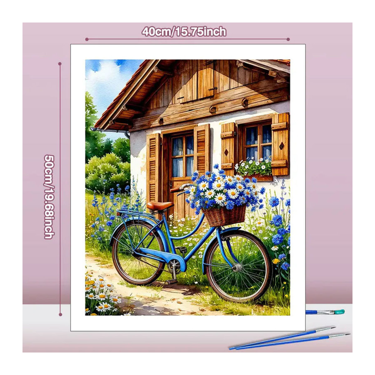 Huacan Malen nach Zahlen für Erwachsene mit Fahrrad und Blumen Motiv, Vintage Ölgemälde zur Heimdekoration, mehrfarbig, B/H: 40 x 50 cm - Bild 3