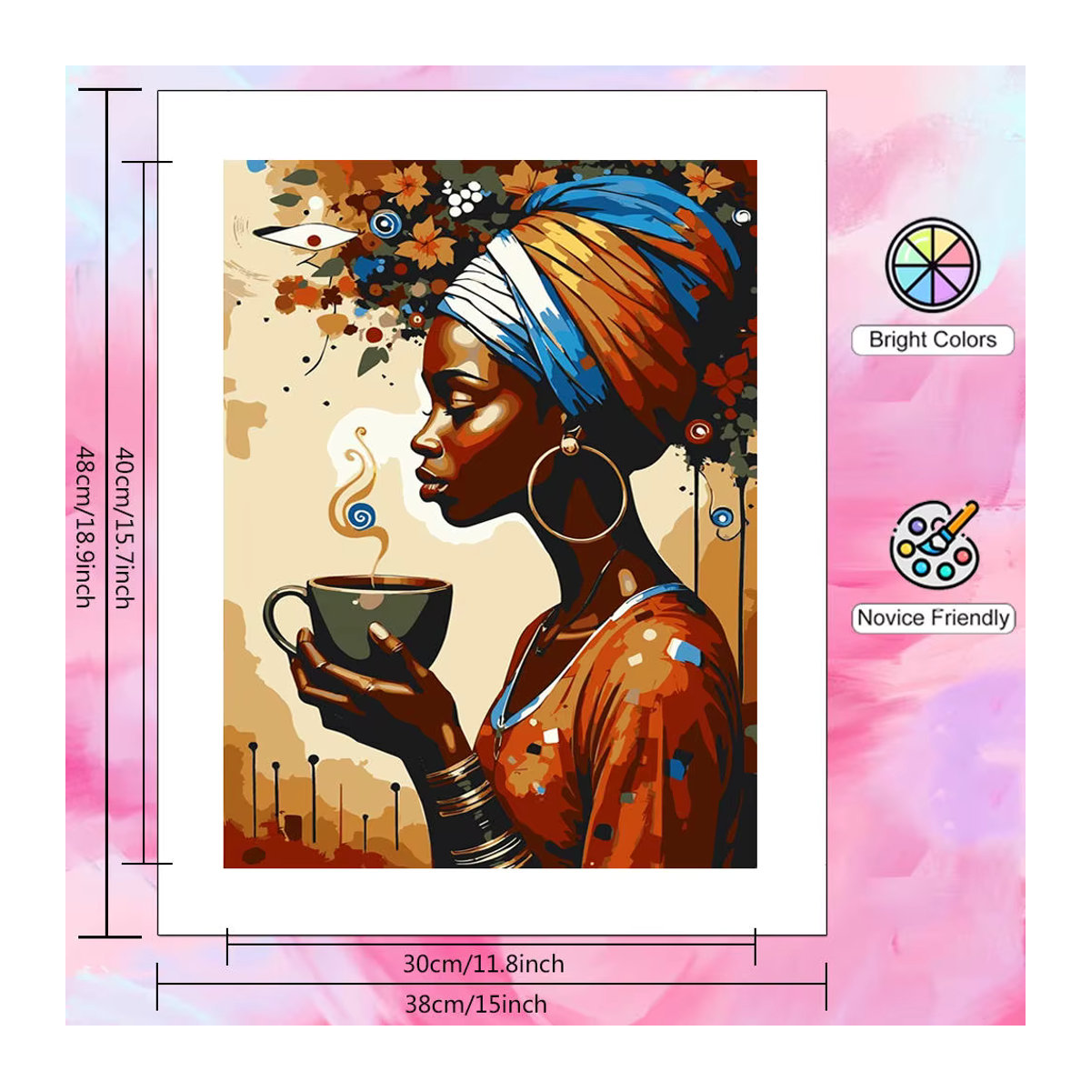 Huacan Malen nach Zahlen Porträt afrikanische Frauen auf Leinwand Wanddekoration Multicolor B: 40,0 cm, H: 38,0 cm - Bild 2