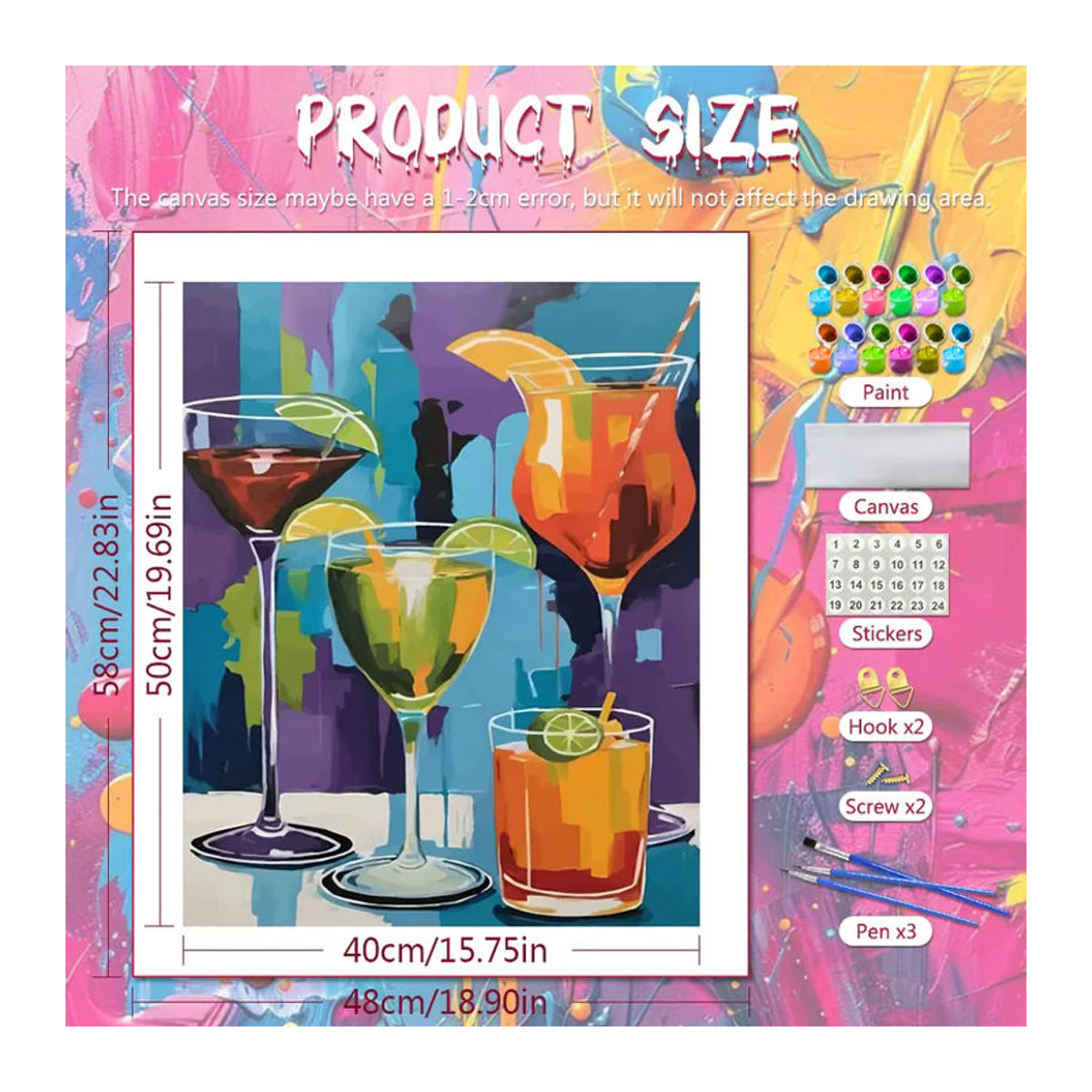 Huacan Malen nach Zahlen Set Cocktail mit Limettenscheibe, mehrfarbiges Acrylfarben Wandbild als DIY Ölgemälde zur Wanddekoration - Bild 2