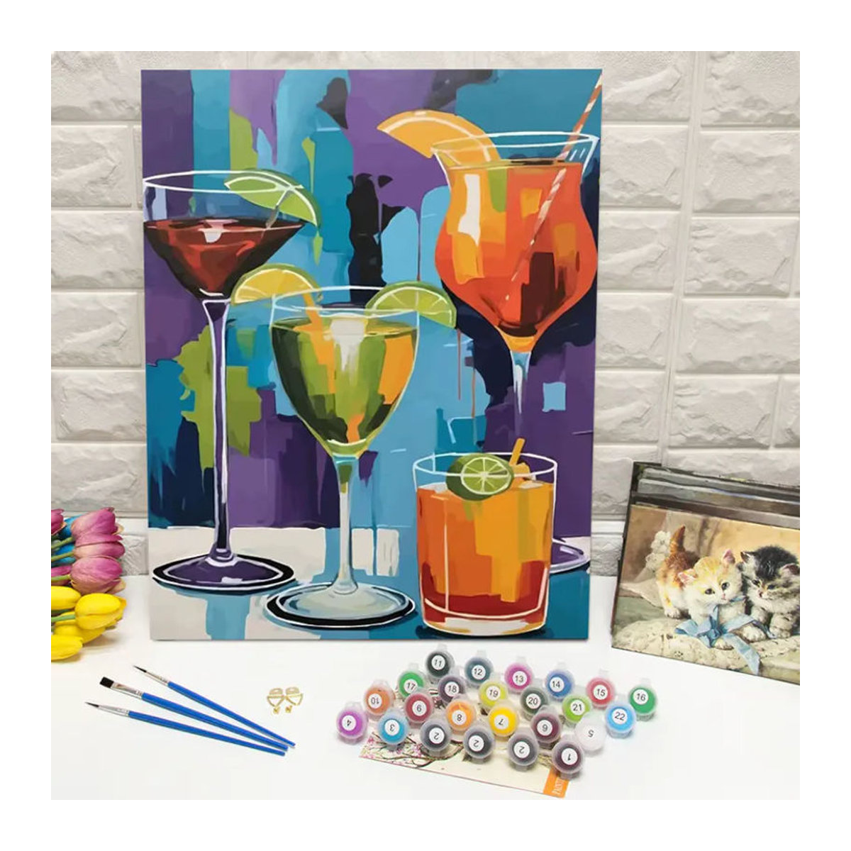 Huacan Malen nach Zahlen Set Cocktail mit Limettenscheibe, mehrfarbiges Acrylfarben Wandbild als DIY Ölgemälde zur Wanddekoration - Bild 3