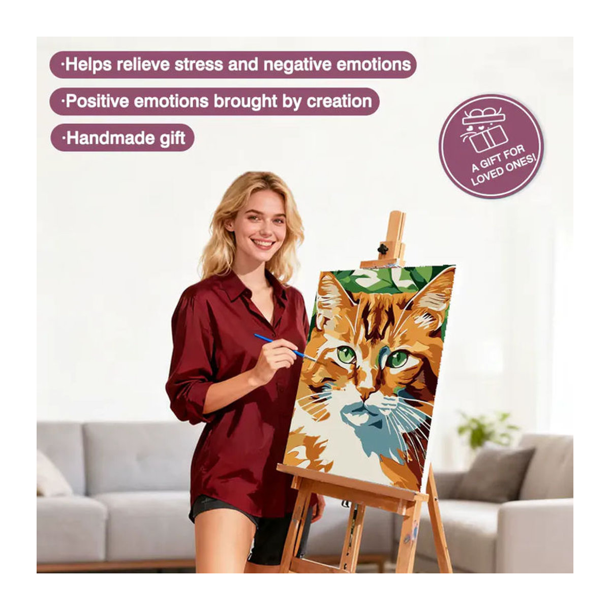 Huacan Malen nach Zahlen Set mit Katzen-Motiv als DIY Ölgemälde in Mehrfarbig - Bild 2