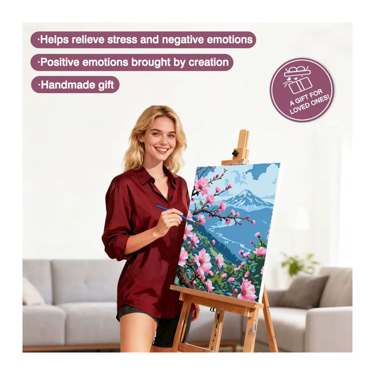 Huacan Malen nach Zahlen Set mit Landschaft und floralen Motiven auf Leinwand, mehrfarbig, B/H: 40 x 50 cm - Bild 2