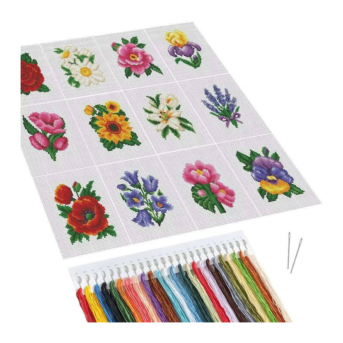 Huacan MINI Kreuzstich Stickerei Kit mit floralem Design aus Rose, Sonnenblume und Lilie, 11CT, mehrfarbig - Bild 1