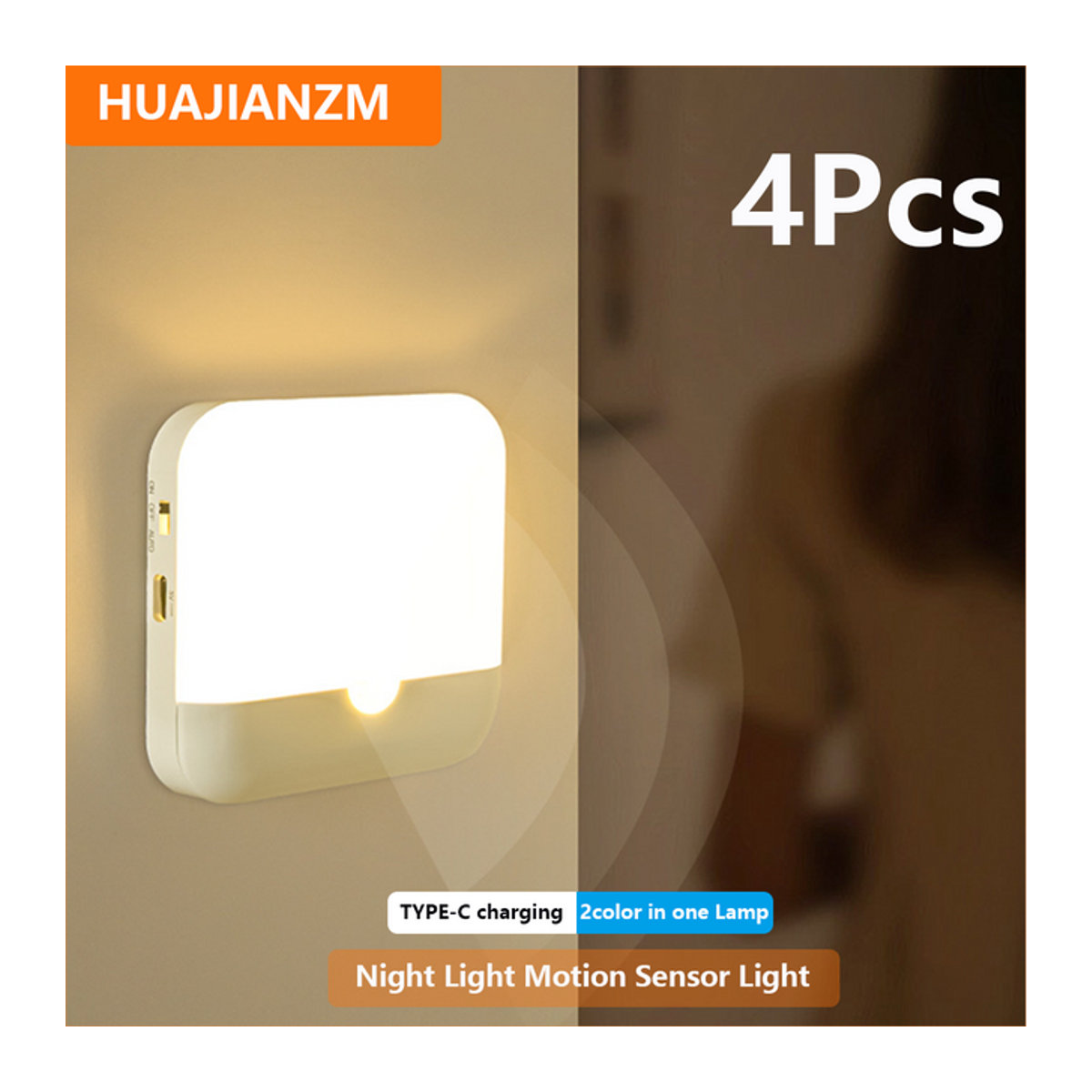 HUAJIANZM Quadratische LED Nachtlicht mit Bewegungssensor und USB Type-C Ladung für Schlafzimmer, Küche und Schrank, minimalistisches Design - Bild 1
