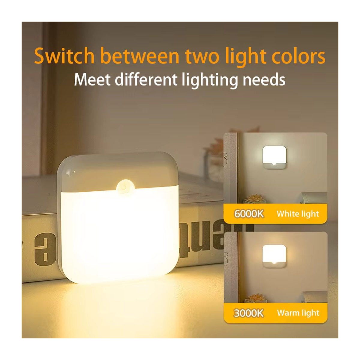 HUAJIANZM Quadratische LED Nachtlicht mit Bewegungssensor und USB Type-C Ladung für Schlafzimmer, Küche und Schrank, minimalistisches Design - Bild 3
