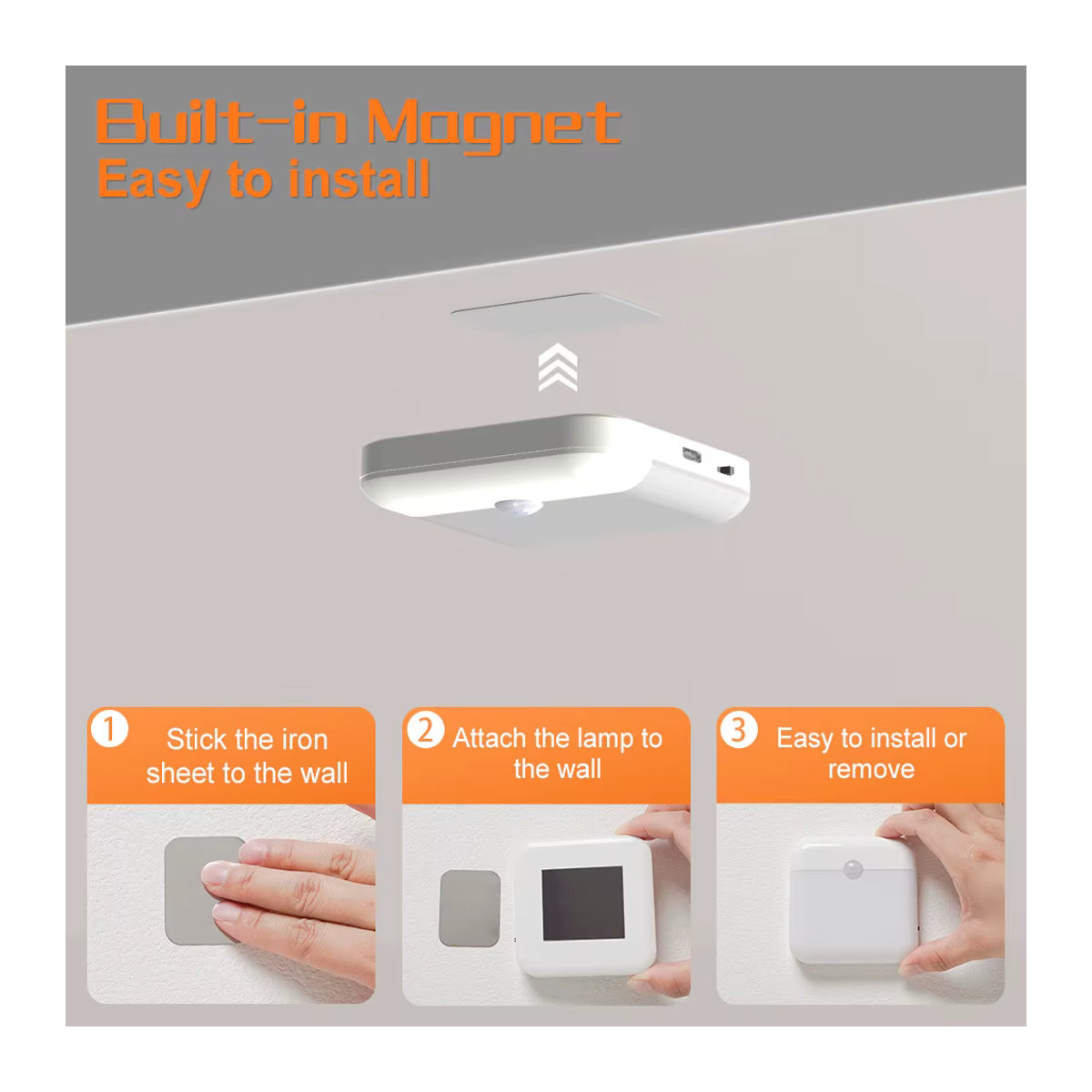 HUAJIANZM Quadratische LED Nachtlicht mit Bewegungssensor und USB Type-C Ladung für Schlafzimmer, Küche und Schrank, minimalistisches Design - Bild 5